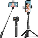 Wholesale LED Light Slim Wireless Bluetooth Remote Extendable Selfie Stick with Tripod Stand (Black)